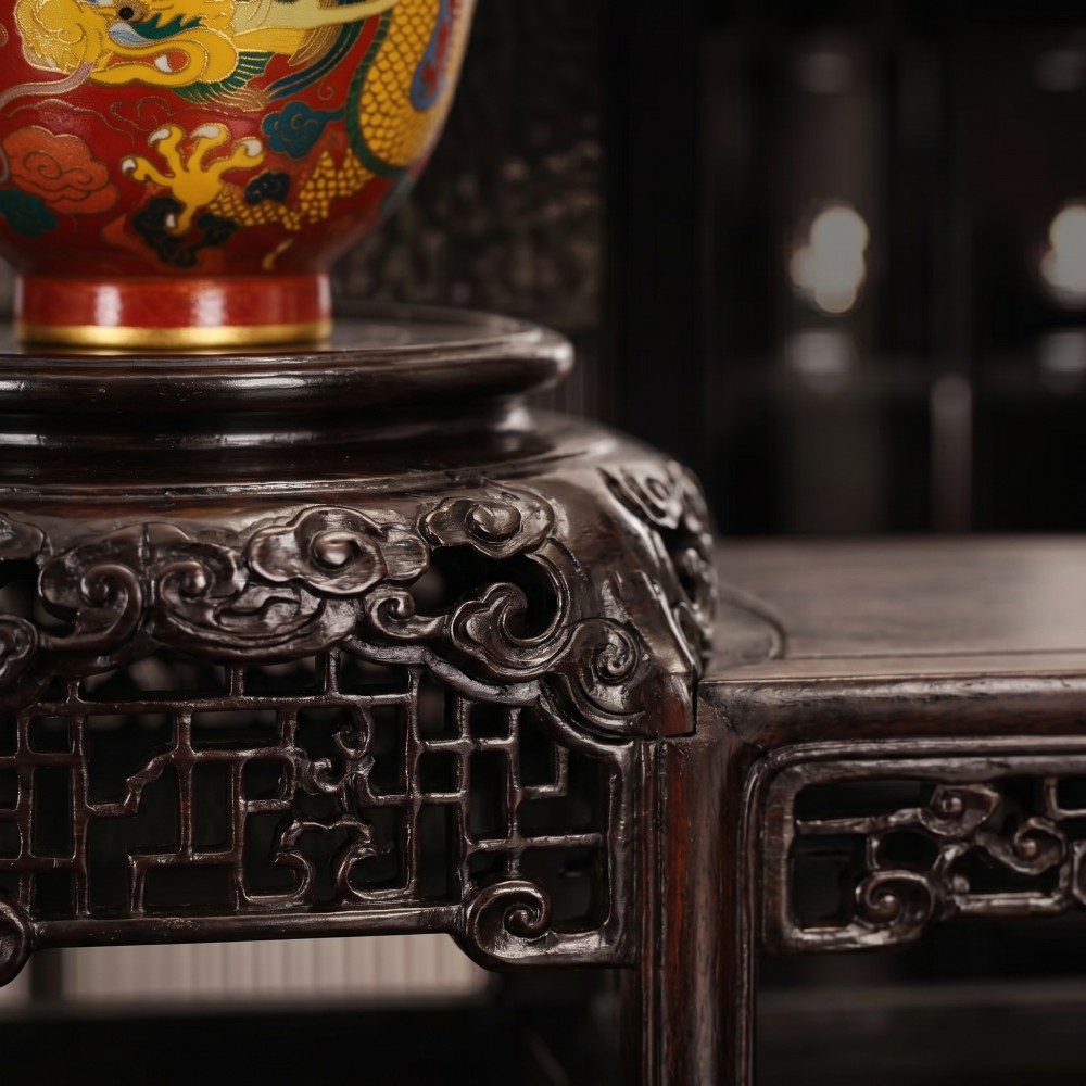 【龍鳳呈祥】乾隆年製 景泰藍掐絲琺琅品茗對杯(配實木雕花底座) Chinese Cloisonné Dragon & Phoenix Tea Cup:圖片 6