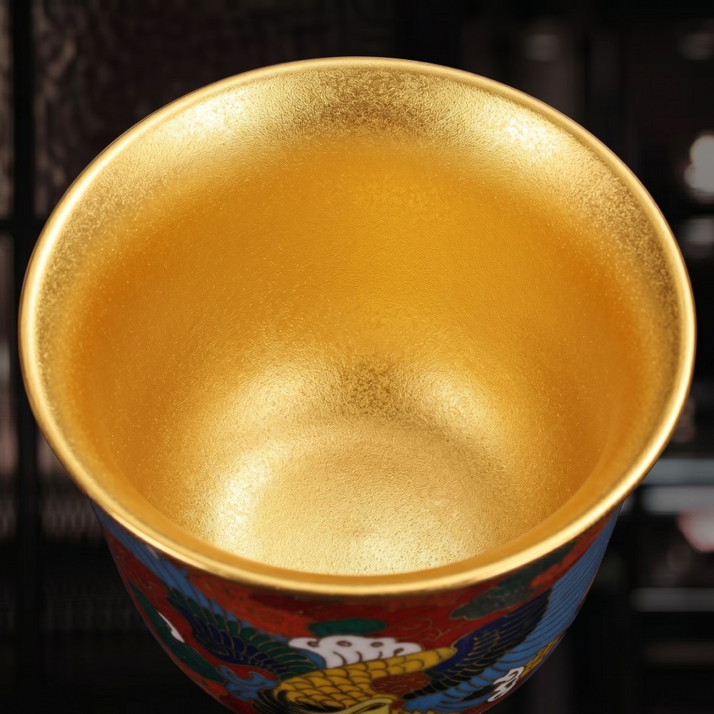 【龍鳳呈祥】乾隆年製 景泰藍掐絲琺琅品茗對杯(配實木雕花底座) Chinese Cloisonné Dragon & Phoenix Tea Cup:圖片 2