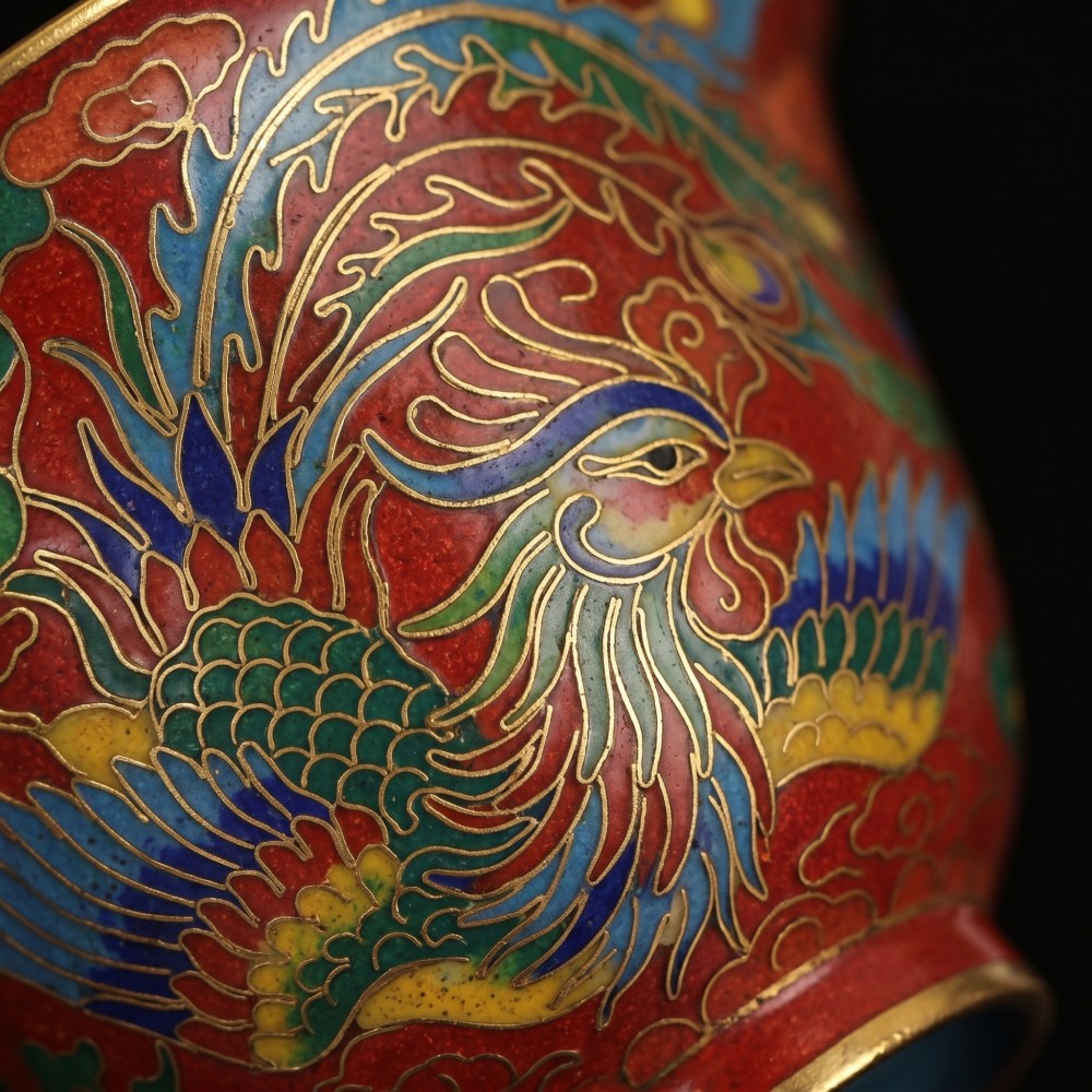 【龍鳳呈祥】乾隆年製 景泰藍掐絲琺琅品茗對杯(配實木雕花底座) Chinese Cloisonné Dragon & Phoenix Tea Cup:圖片 3
