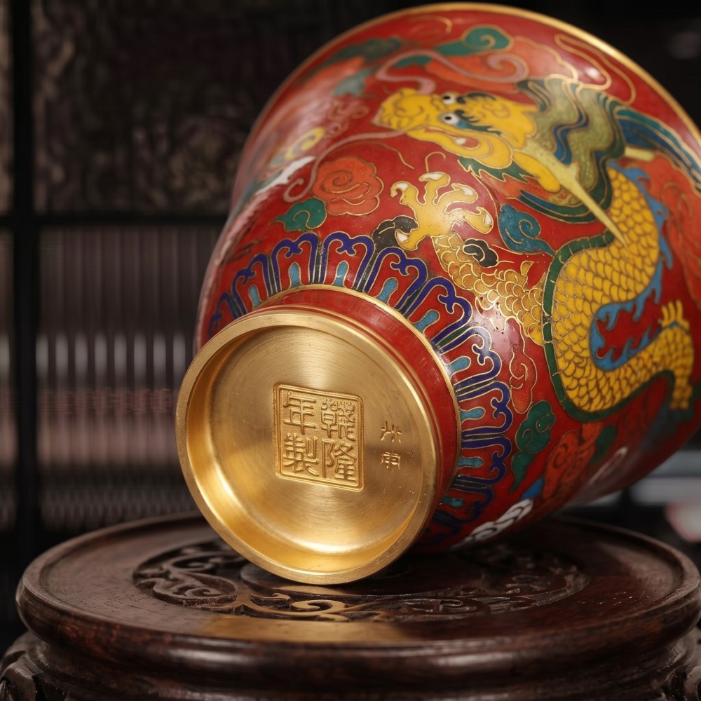 【龍鳳呈祥】乾隆年製 景泰藍掐絲琺琅品茗對杯(配實木雕花底座) Chinese Cloisonné Dragon & Phoenix Tea Cup:圖片 5