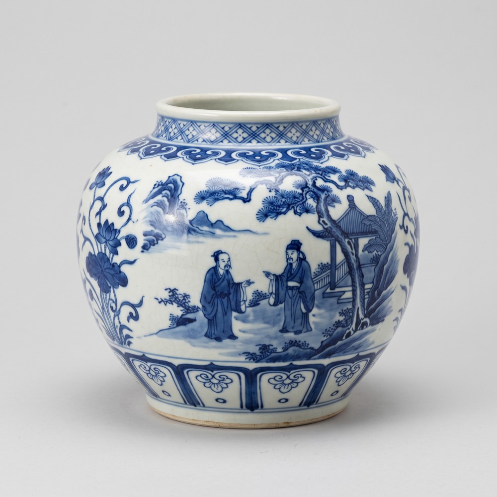 明崇禎 / 清順治 青花博古博雅文房水盂 · Ming/Qing Transitional Blue and White Scholar’s Water Pot