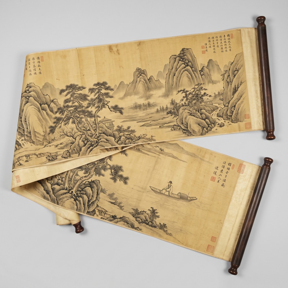 明代中期 吳門畫派 倣沈周山水手卷 · Ming Dynasty Wu School Scholar’s Landscape Handscroll